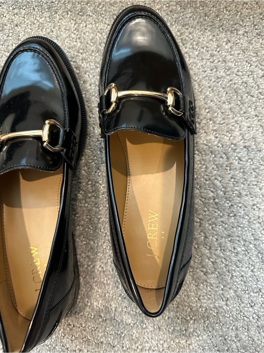 J. Crew Black Patent Leather Loafers with Gold Horsebit - Picture 4 of 6